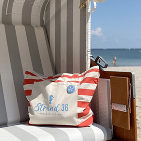 Strandtasche mit Streifen - rot - Strand 36 Strandtasche mit Streifen - rot - Strand 36